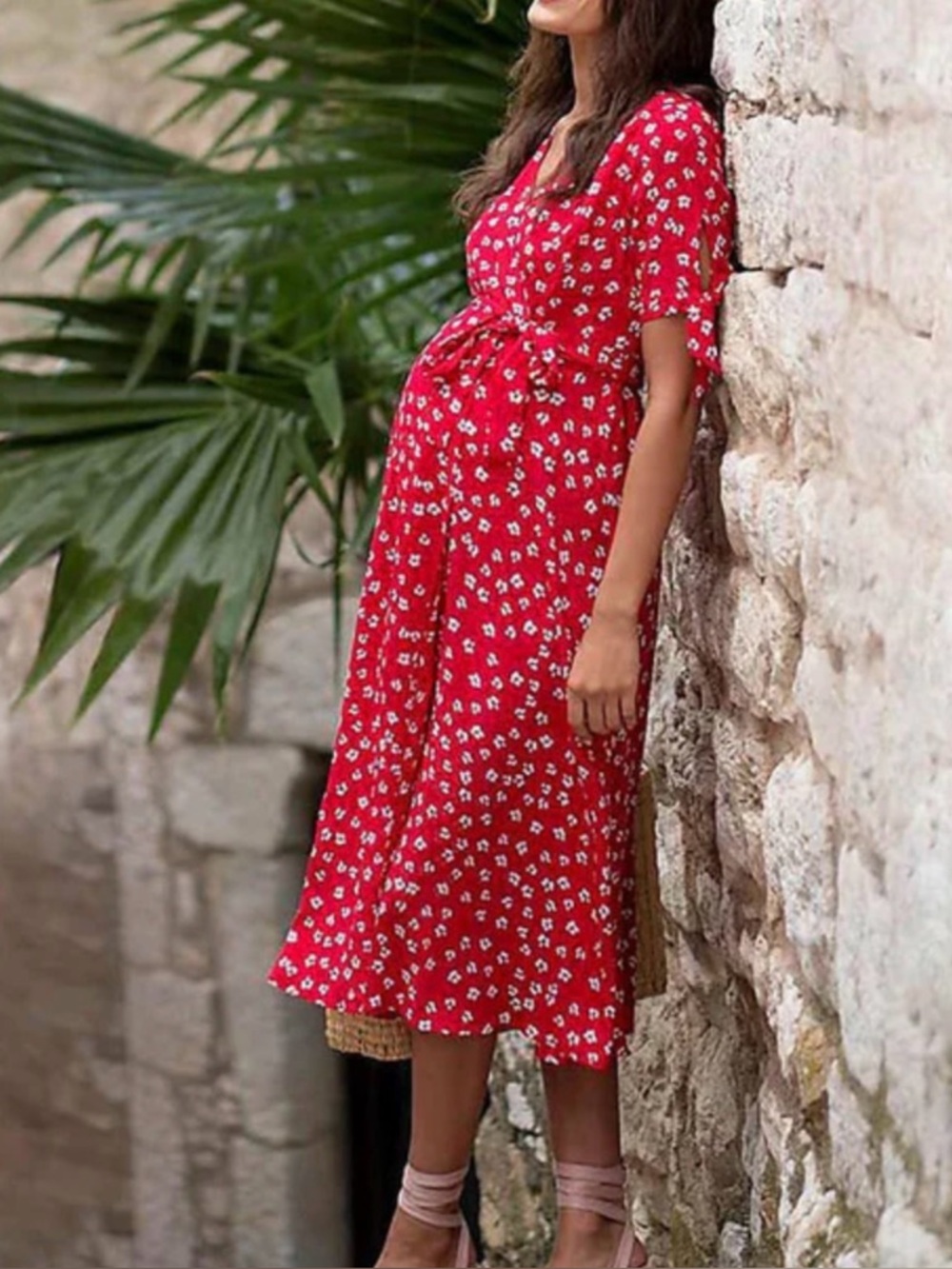 NWT Seraphine Red Floral Maternity Midi Dress - Size 10